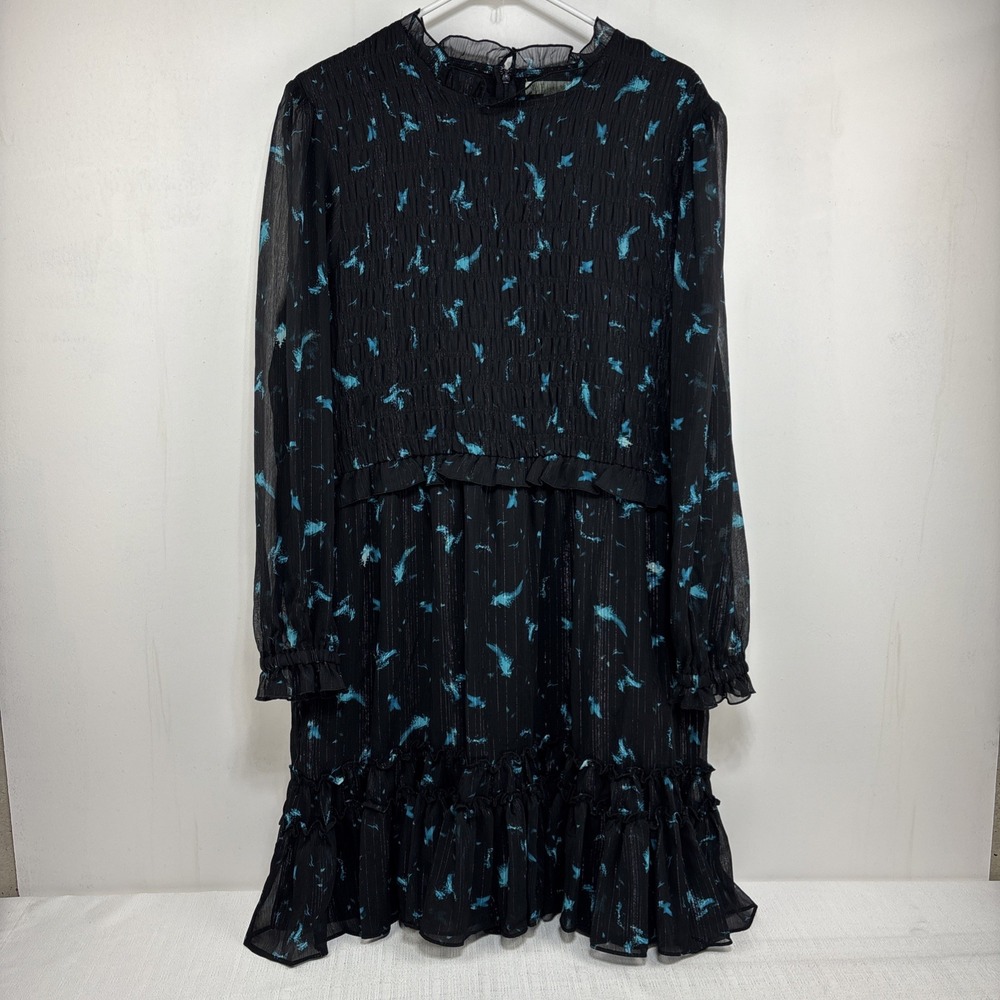 Ryegrass Dress Black Blue Shimmer Long Billow Sleeve Stretchy High Neck Size XXL